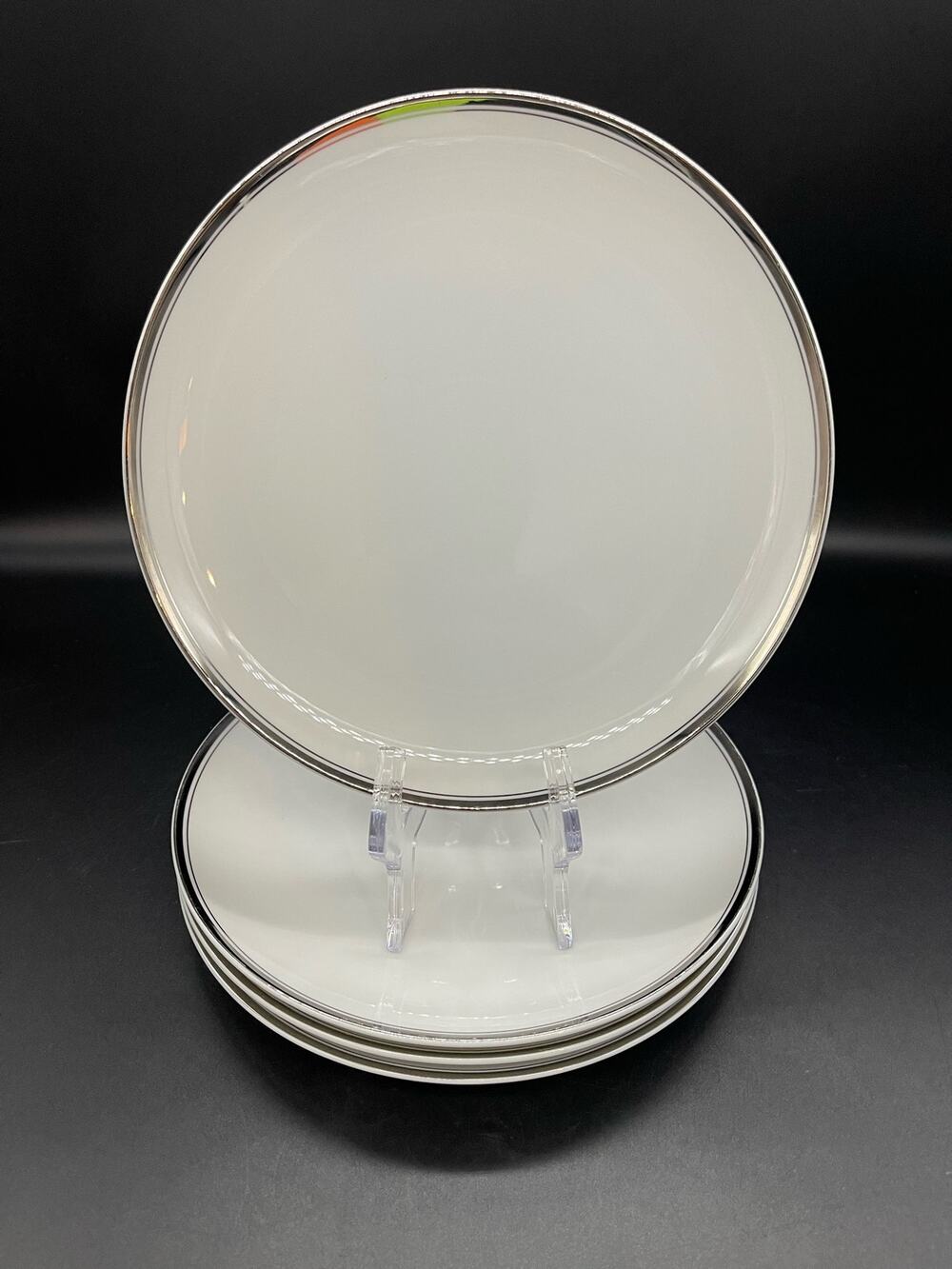 Fukagawa China Arita #900P Set of 4 Salad Plates White with Silver Rim 7.75"